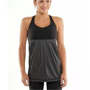Lululemon Power Dance Tank Top Size 6 Racerback Built in Bra Heather Grey Black